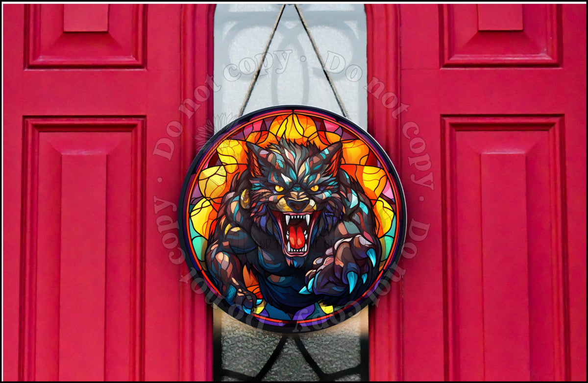 Stained glass werewolf door hanger. Mollies