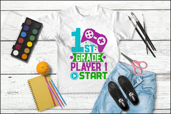 (Your Grade) Player 1 Start! Kids shirt