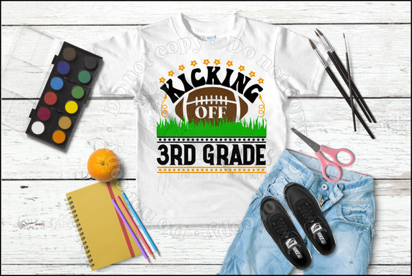 Kicking Off (Your Grade) Kids shirt.