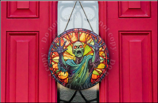Stained glass mummy door hanger.