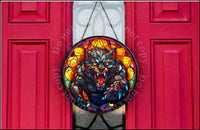 Stained glass werewolf door hanger.