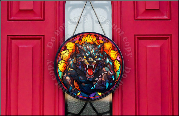 Stained glass werewolf door hanger.