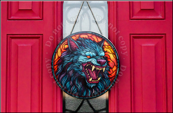 Werewolf showing teeth door hanger.