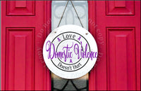 Love Does Not Hurt Domestic Violence Awareness door hanger.