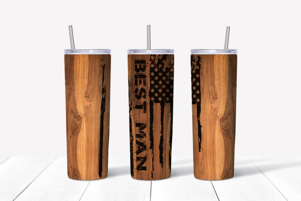 Best Man Wood Grain Background Tumbler