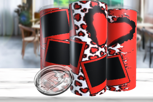 3 Photo Red Cheetah Heart Tumbler