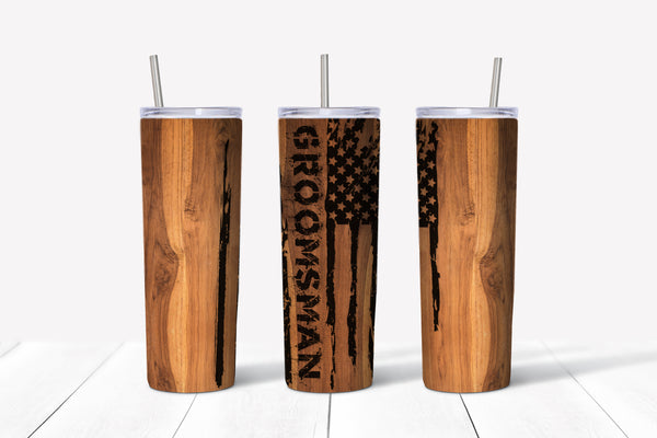 Groomsman Wood Grain Background Tumbler